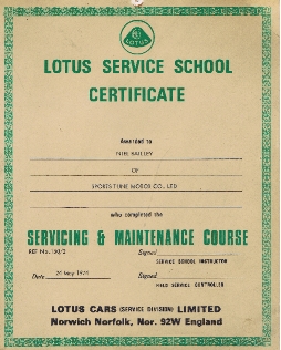 1973 Lotus certificate